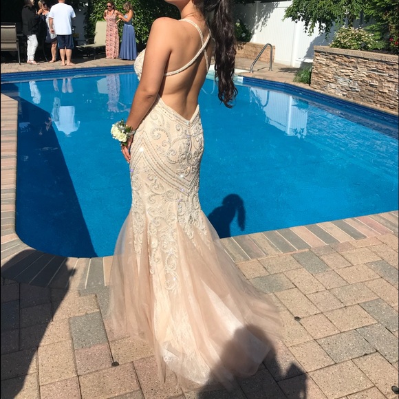 Mori Lee champagne mermaid beaded prom dress - Picture 7 of 8
